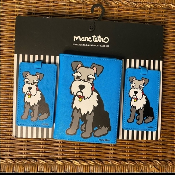 Marc Tetro Accessories - NWOT Marc Tetro Passport Holder/Luggage Tag Set Blue Schnauzer